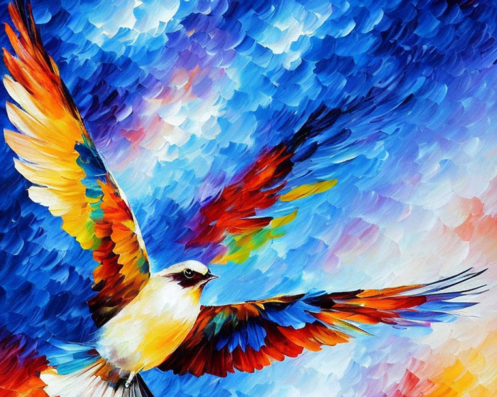 Colorful Bird Flying in Vibrant Oil Painting