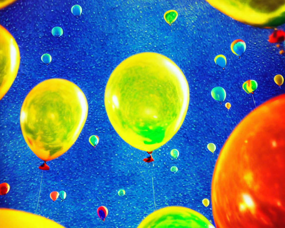 Vibrant abstract oil and water droplets on blue background