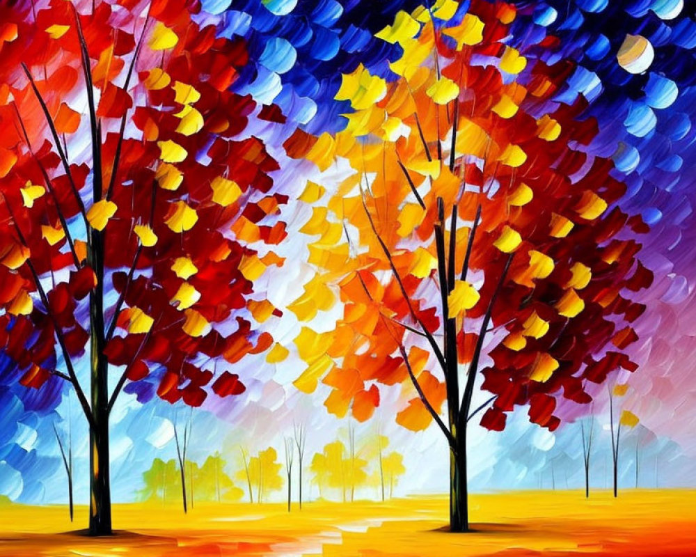 Vivid Impressionistic Painting of Colorful Trees and Pathway