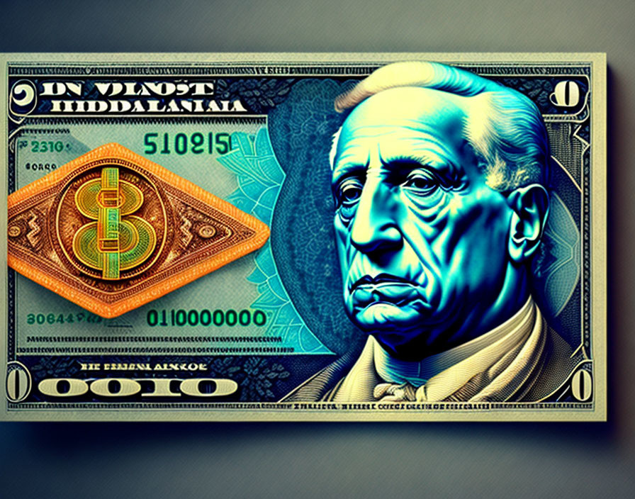 Colorful $100 Bill Graphic with Modern Design and Bitcoin Symbol