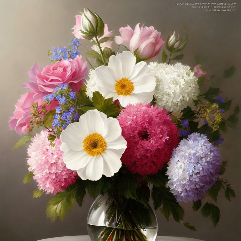 Colorful Flower Arrangement with Roses, Peonies, Daisies, and Hydrange