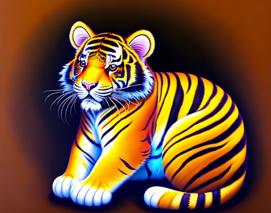 Detailed Tiger Illustration with Striking Orange and Black Stripes