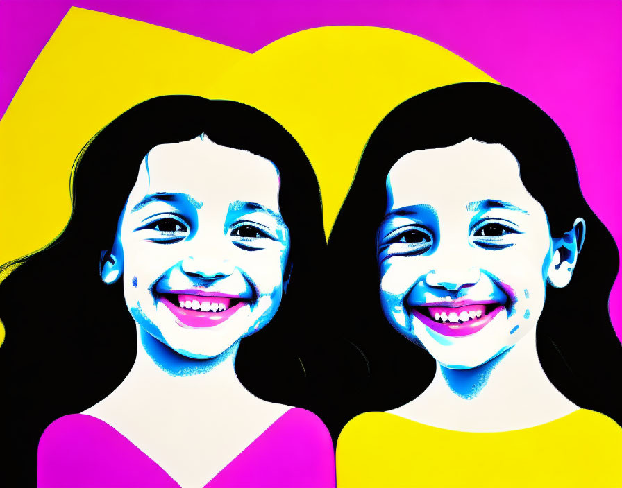 Colorful Pop Art Style Image of Two Smiling Girls