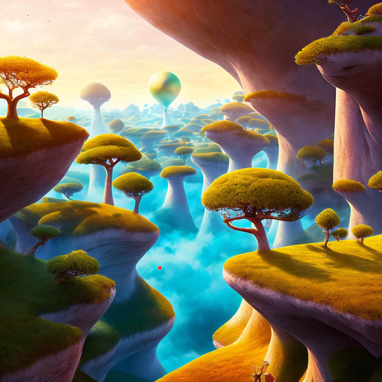 Majestic mushroom-shaped rock formations in lush landscape