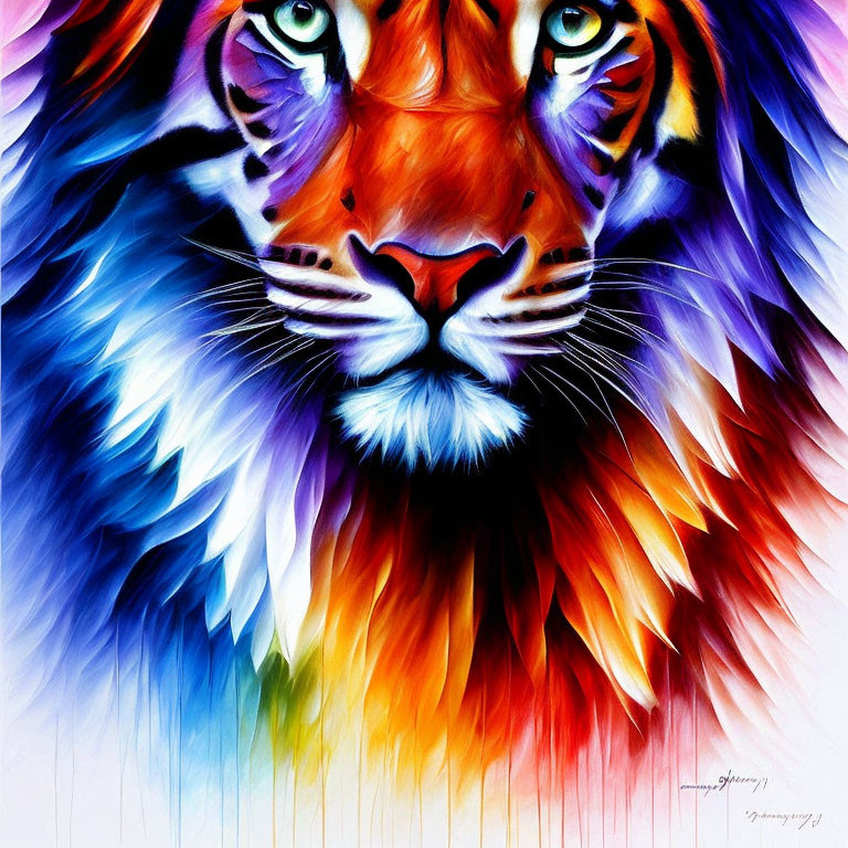 Colorful Lion Face Painting with Abstract Spectrum Mane