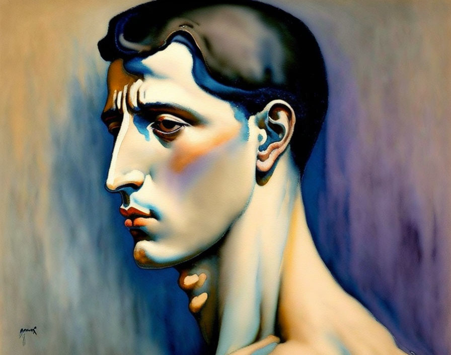 Exaggerated profile portrait in cool tones