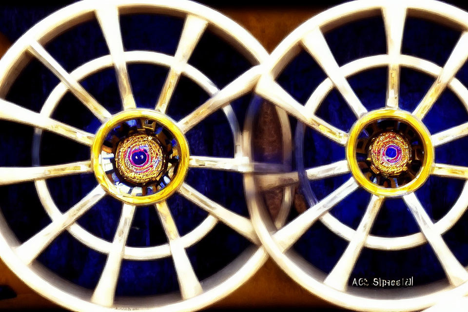 Blue and Gold Concentric Circles Abstract Art on Dark Background