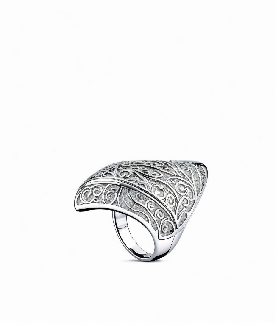 Silver Filigree Cuff Bracelet on White Background