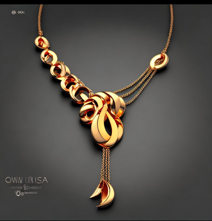 Contemporary gold necklace with spherical elements and crescent charm