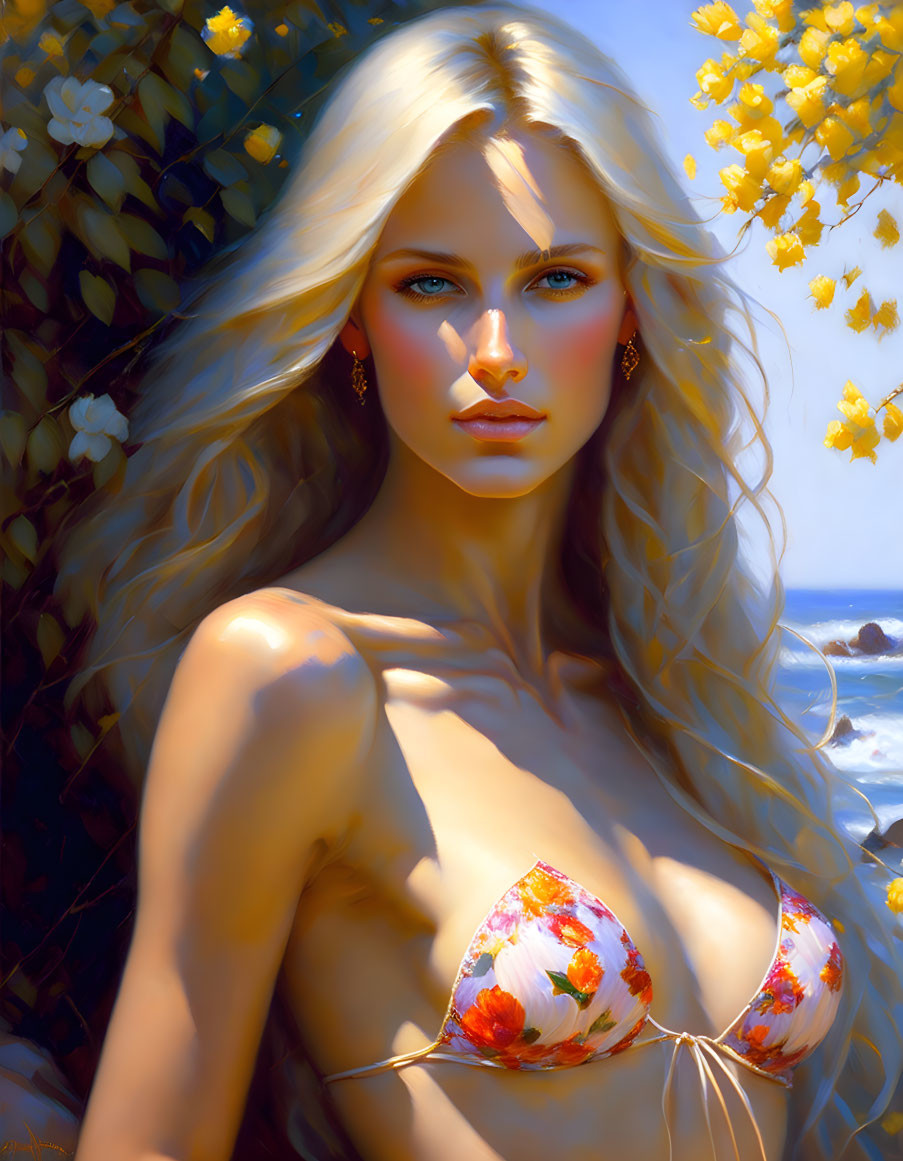 Blonde Woman with Blue Eyes in Digital Artwork