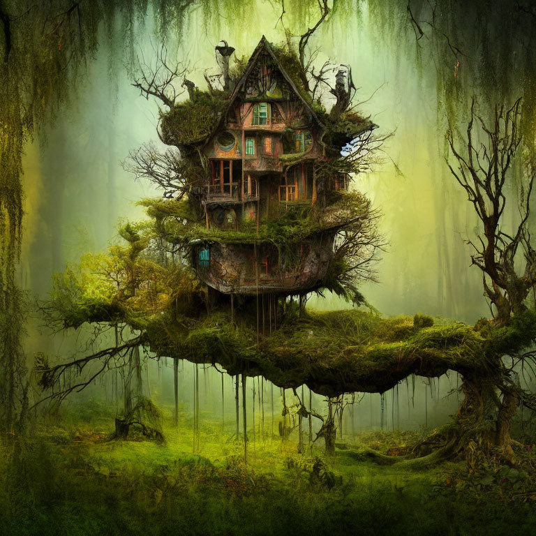 Enchanting multi-story treehouse on mystical floating island