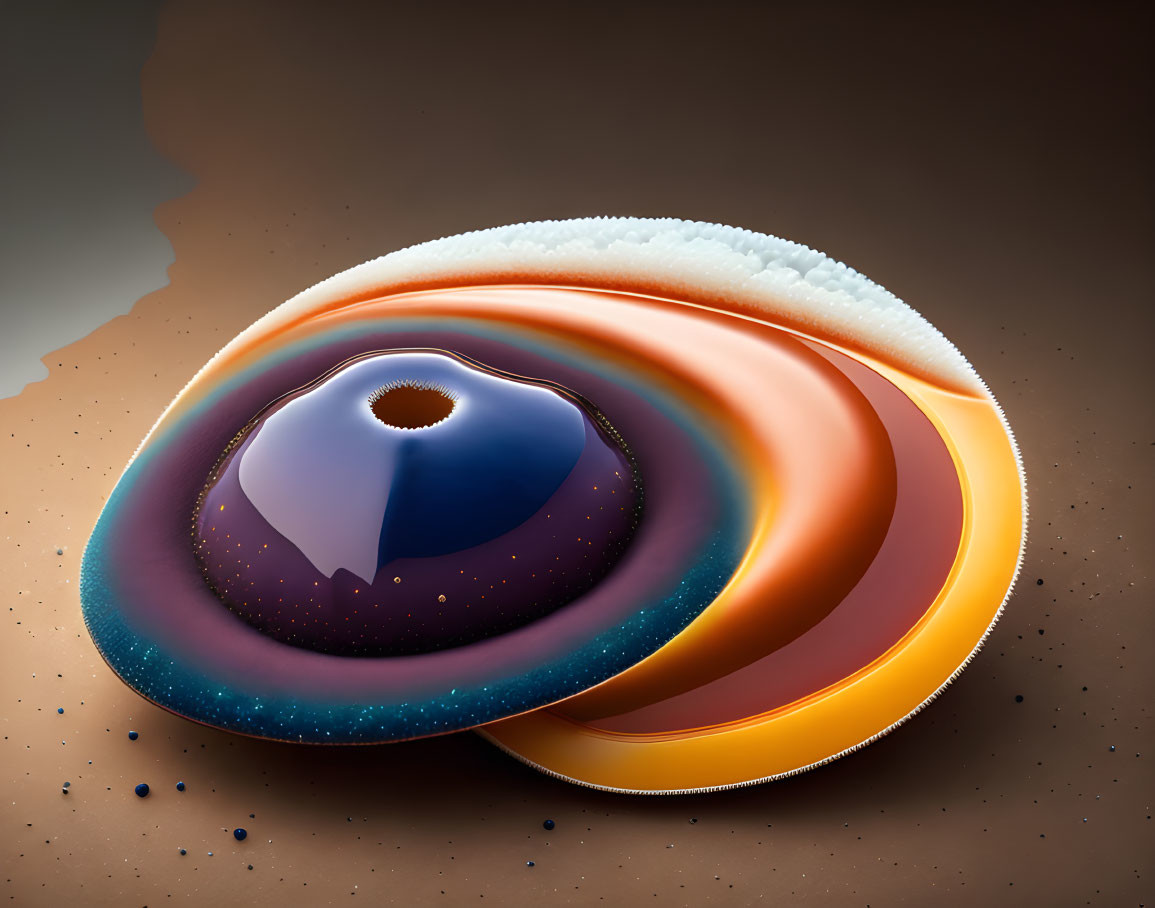 Abstract Blue, Orange, and White Rings on Brown Background