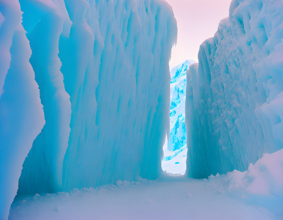 Glacial canyon with blue glow and bright exit