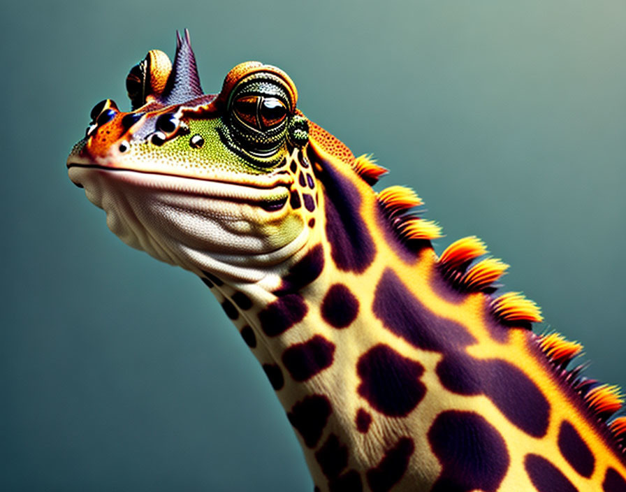 Colorful Frog with Leopard-Like Spots on Teal Background