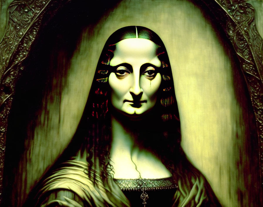 Digitally Altered Mona Lisa with Exaggerated Features