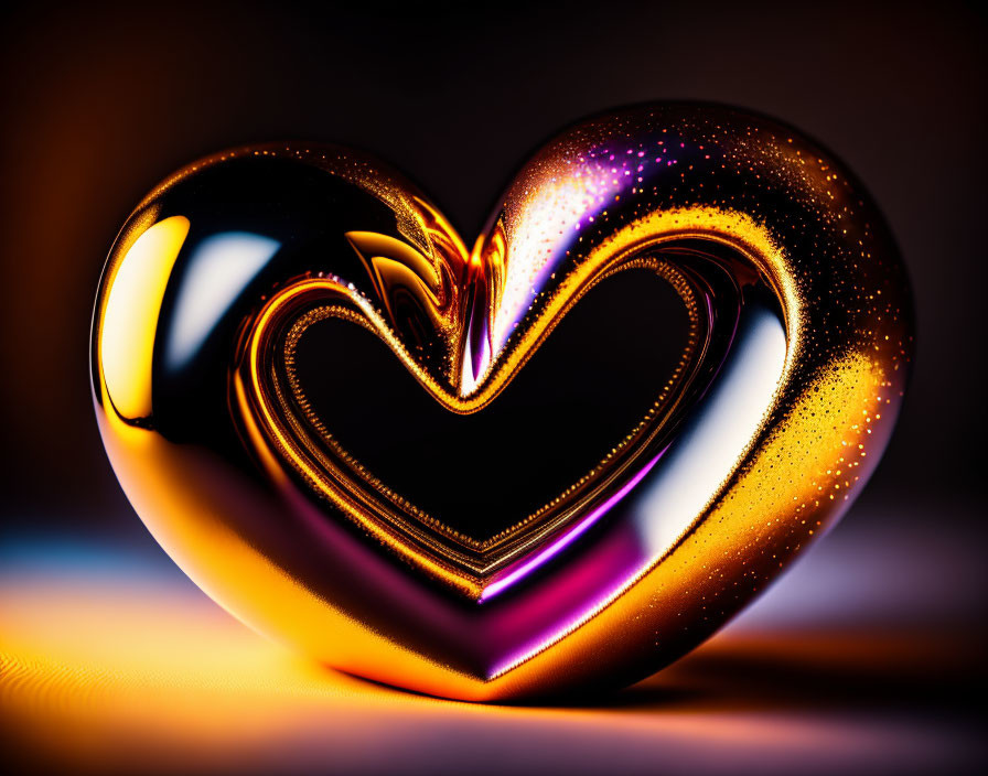 Reflective Metallic Heart on Gradient Background with Bokeh