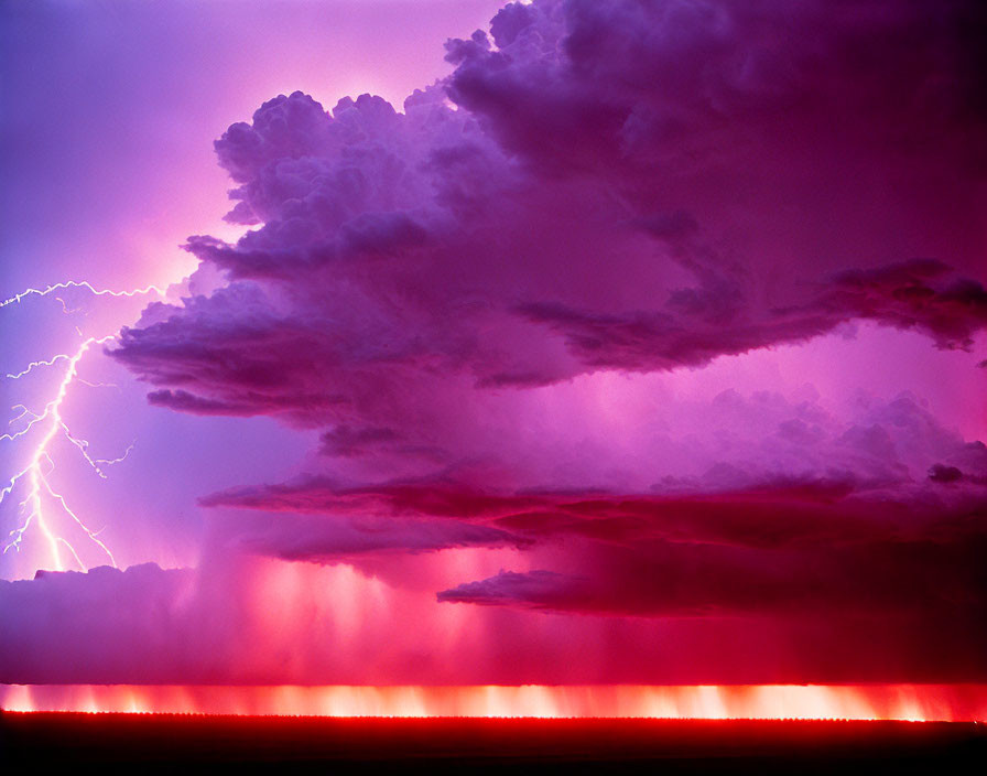 Vivid Purple Clouds and Fierce Lightning in Dramatic Thunderstorm