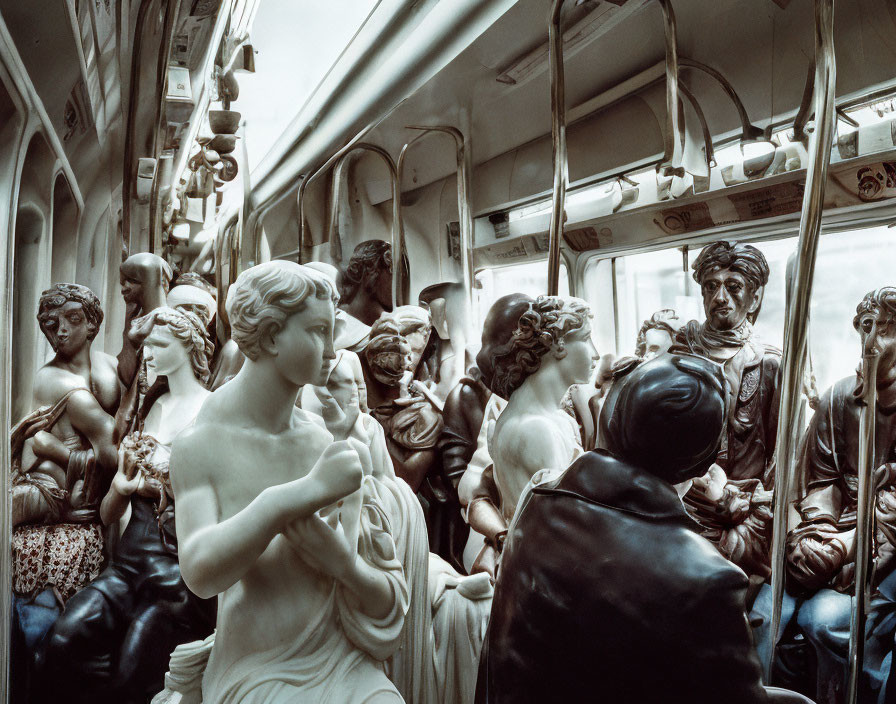 Classical sculptures in modern subway setting