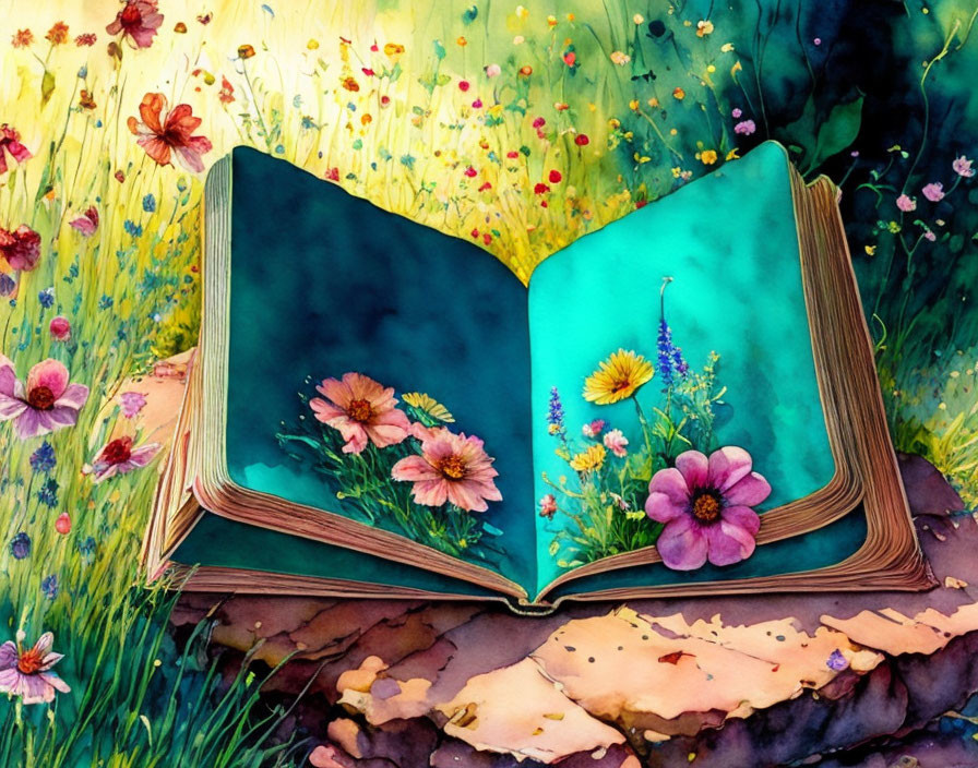 Open Book Illustration: Pages Become Vibrant Flower Field