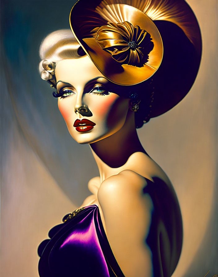 Woman's portrait with vintage hat and glamorous makeup