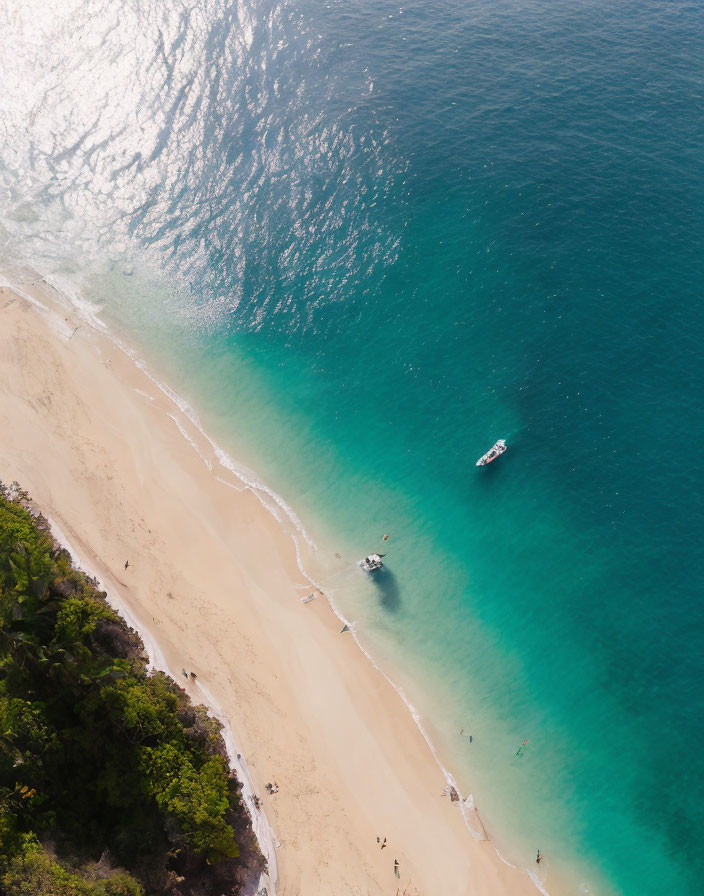 Tropical Beach Aerial View with Clear Water & Boats