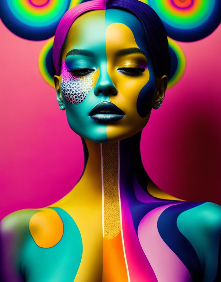 Colorful Abstract Portrait with Painted Face and Surreal Aesthetic