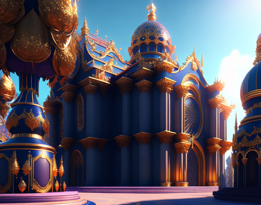 Ornate Golden Palace with Vibrant Blue Sky