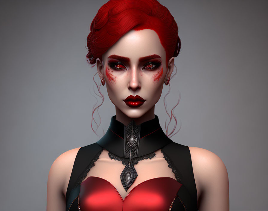 Digital Art: Woman with Red Hair & Striking Makeup