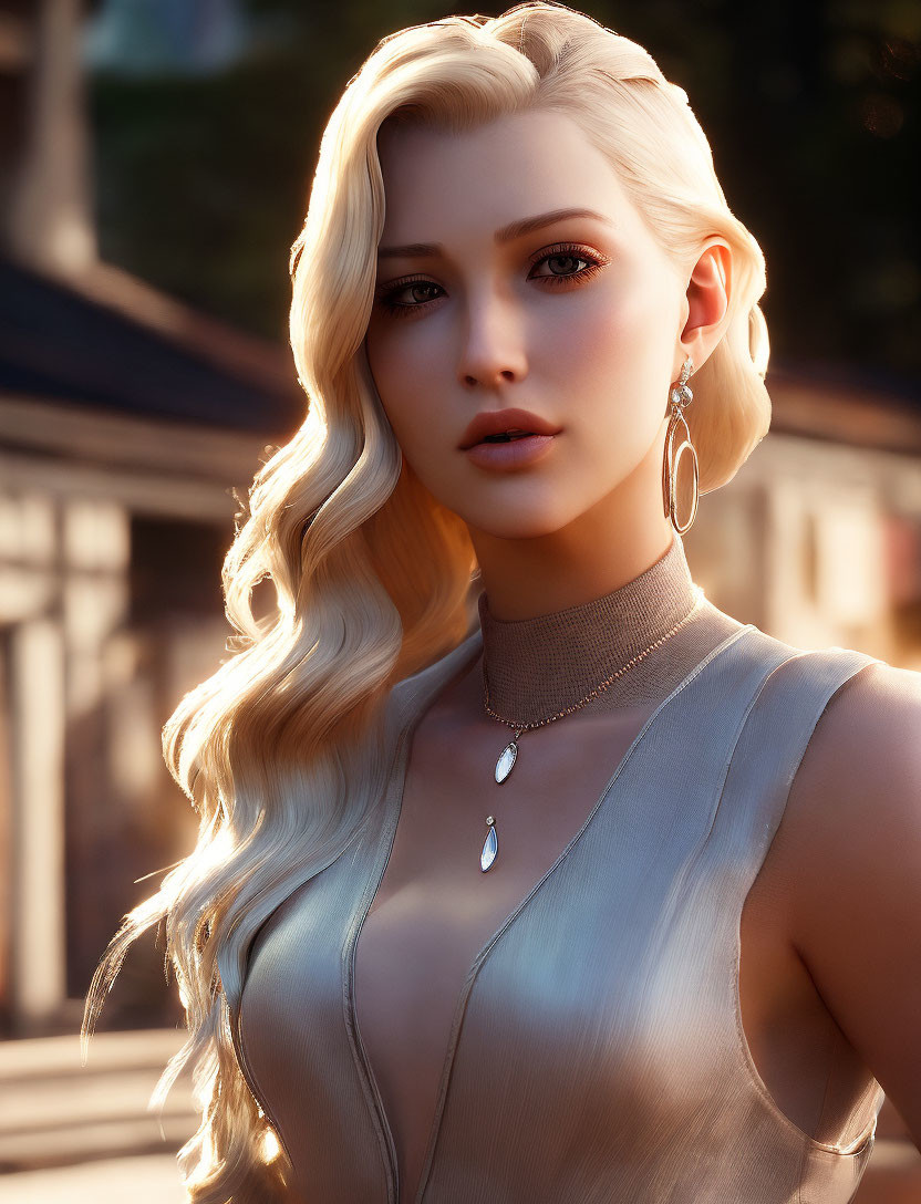 Blonde Woman in Silver Jewelry and Sunlight