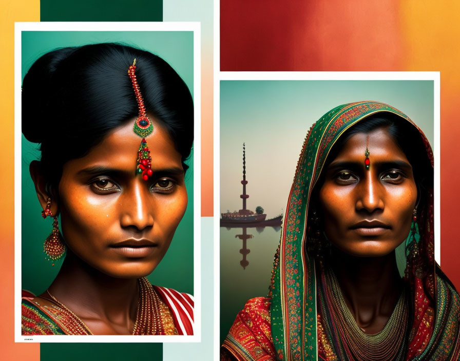 Diptych of South Asian Woman in Traditional Attire