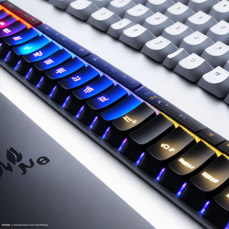 RGB Backlit Mechanical Keyboard with Gradient Colors, Angled Right