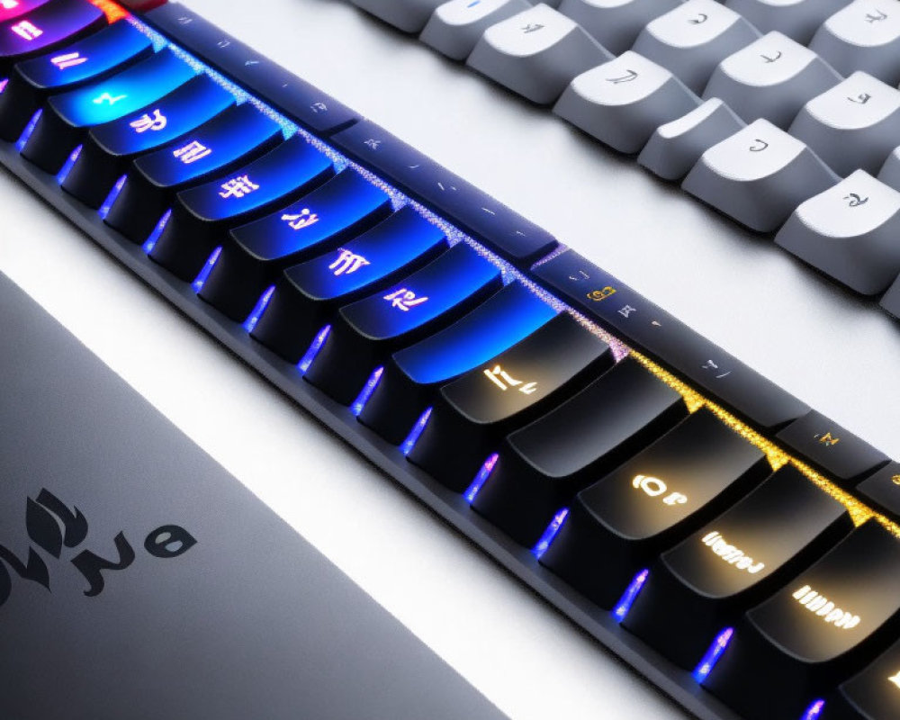 RGB Backlit Mechanical Keyboard with Gradient Colors, Angled Right