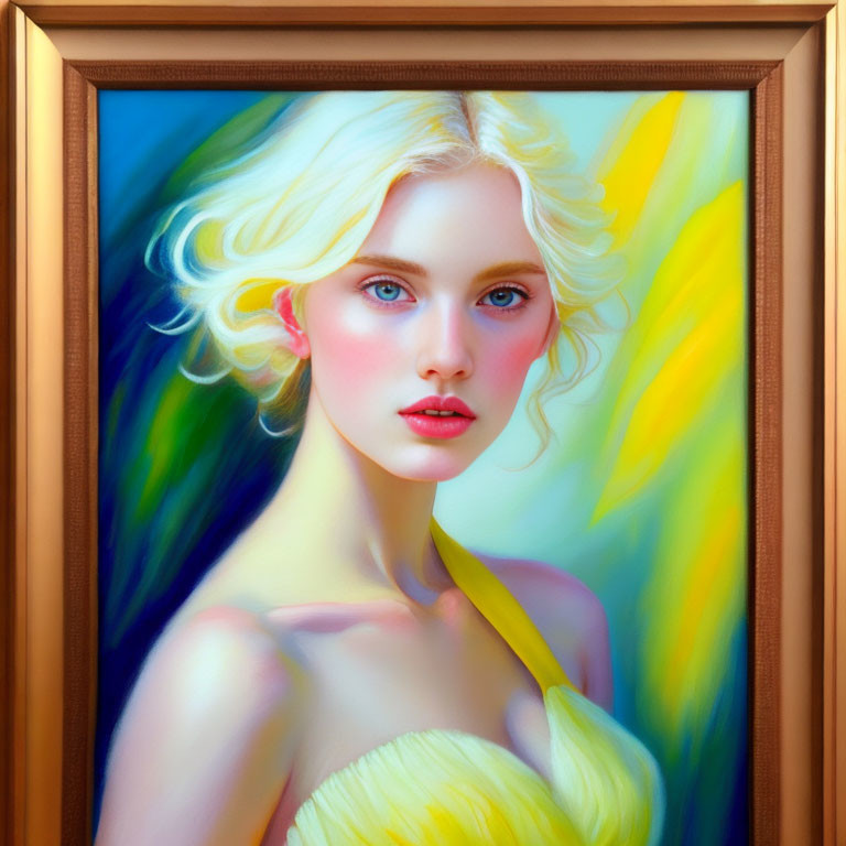 Blonde Woman Portrait in Ornate Wooden Frame