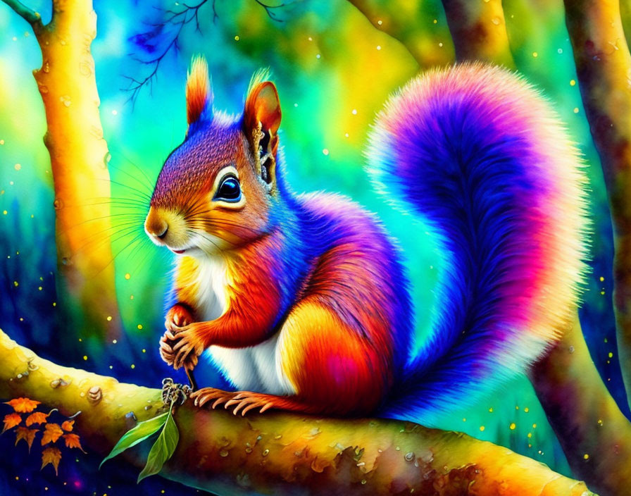 Colorful Illustration of Squirrel in Fantastical Environment