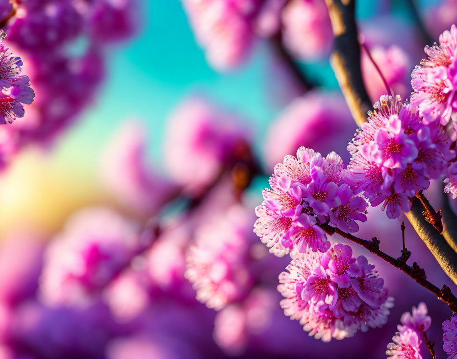 Full Bloom Vibrant Pink Cherry Blossoms on Soft Bokeh Background