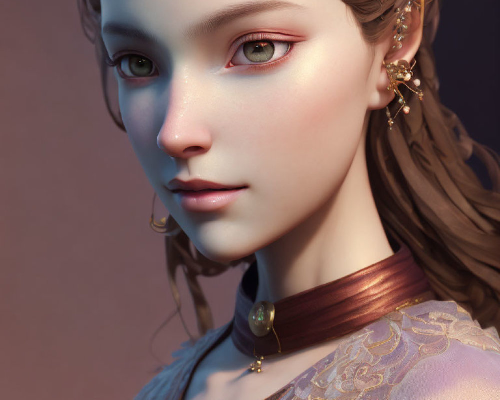 Detailed 3D Rendered Portrait of Young Woman with Braided Hair