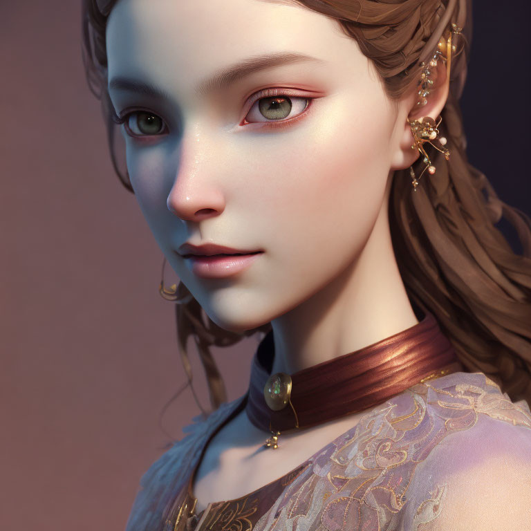 Detailed 3D Rendered Portrait of Young Woman with Braided Hair