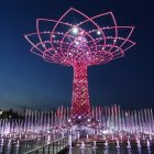 Colorful Fantasy Tree with Glowing Branches in Twilight Sky