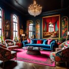 Opulent Bohemian Room with Vibrant Colors and Ornate Decor