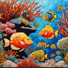 Colorful Tropical Fish Swimming Among Coral Reefs in Vibrant Underwater Scene