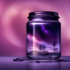 Glass jar with miniature night scene in surreal image.