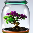 Purple Foliage Bonsai Tree in Sealed Glass Jar on Colorful Substrate