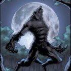 Werewolf howling under full moon in night forest