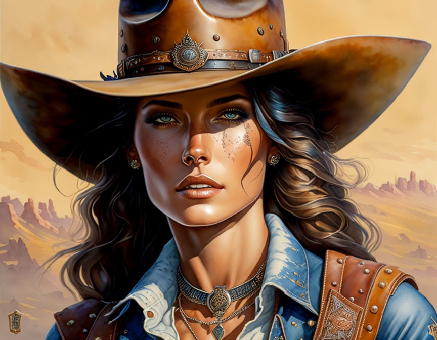 Cowboy-themed woman illustration in desert setting