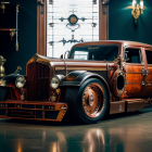 Steampunk-Inspired Car with Bronze Detailing in Workshop