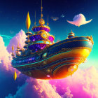 Fantasy Floating Castle with Towers in Dreamy Sky