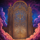 Intricate Golden Door Against Cosmic Background