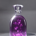 Galaxy-themed perfume bottle on starry background with sparkling droplets