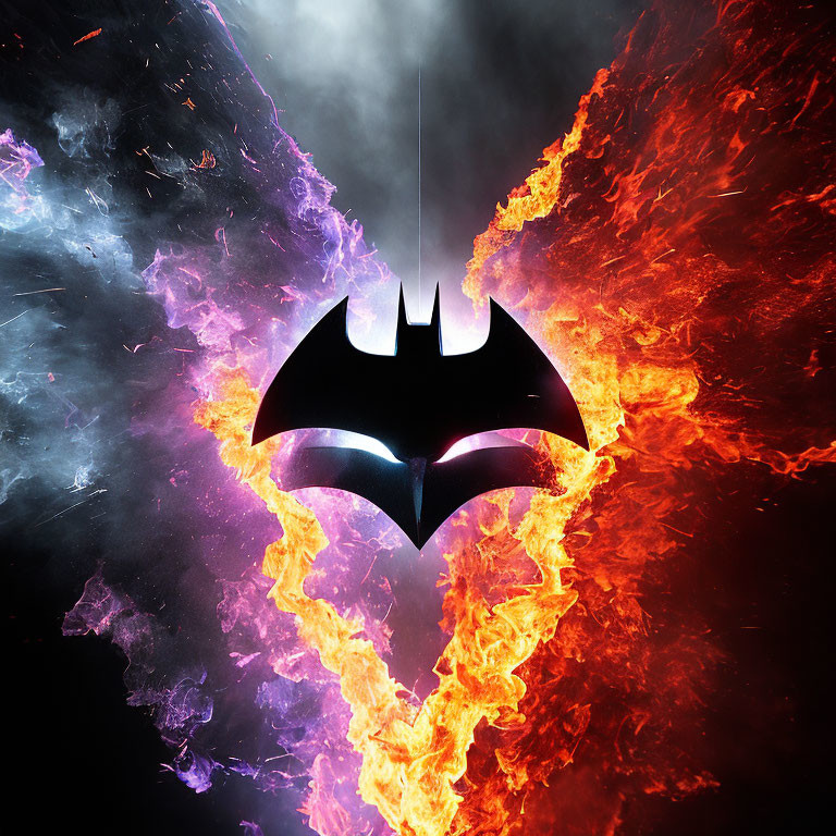 Batman Symbol on Fiery Orange and Cool Purple Background