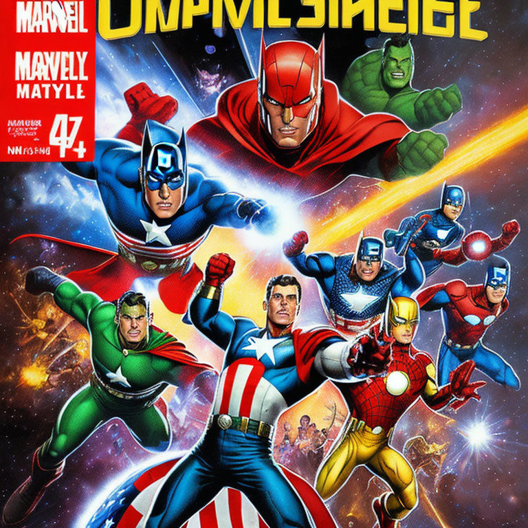 Vibrant superhero characters on dynamic comic book cover